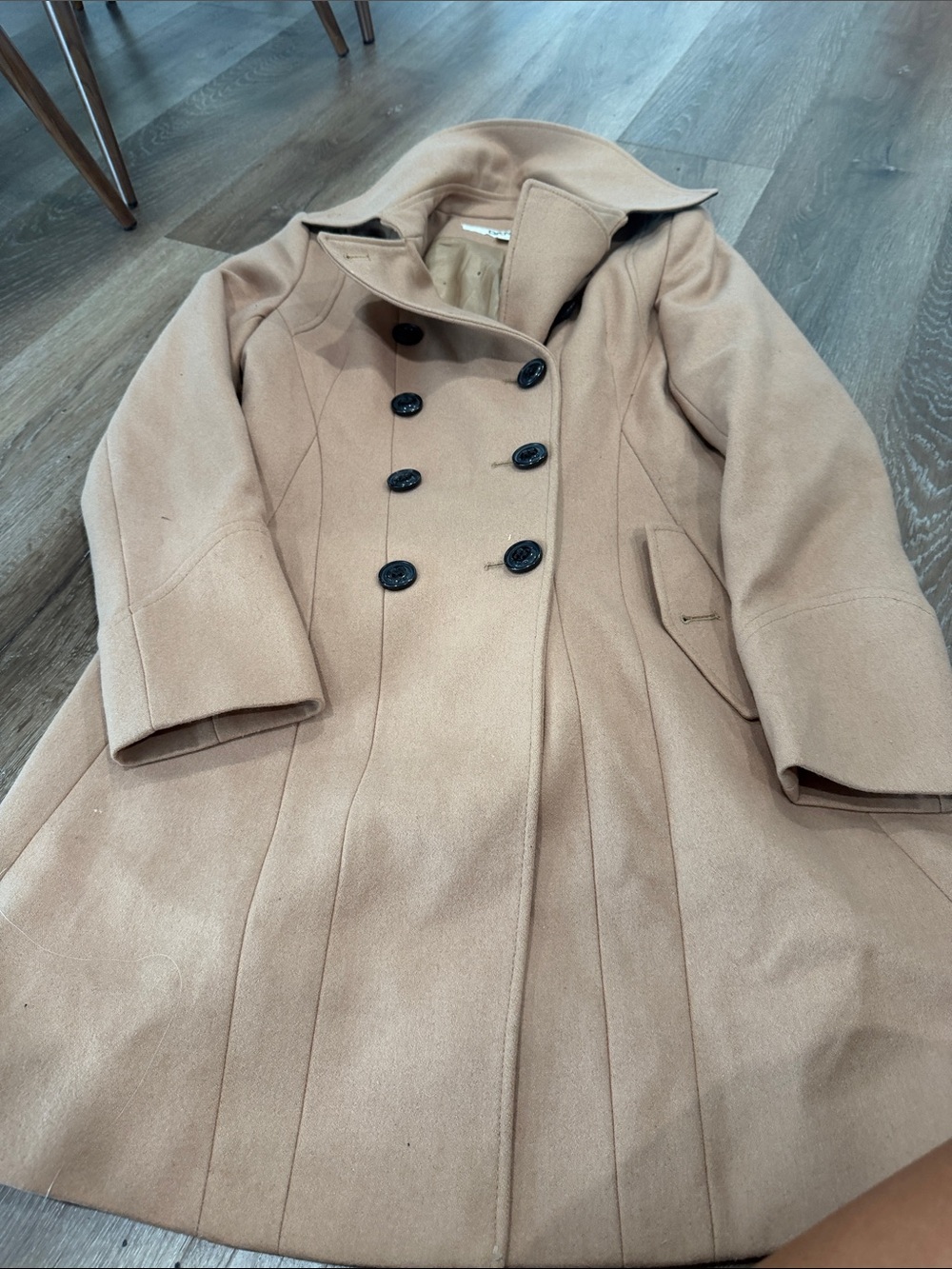 DKNY Double-Breasted Camel Pea Coat